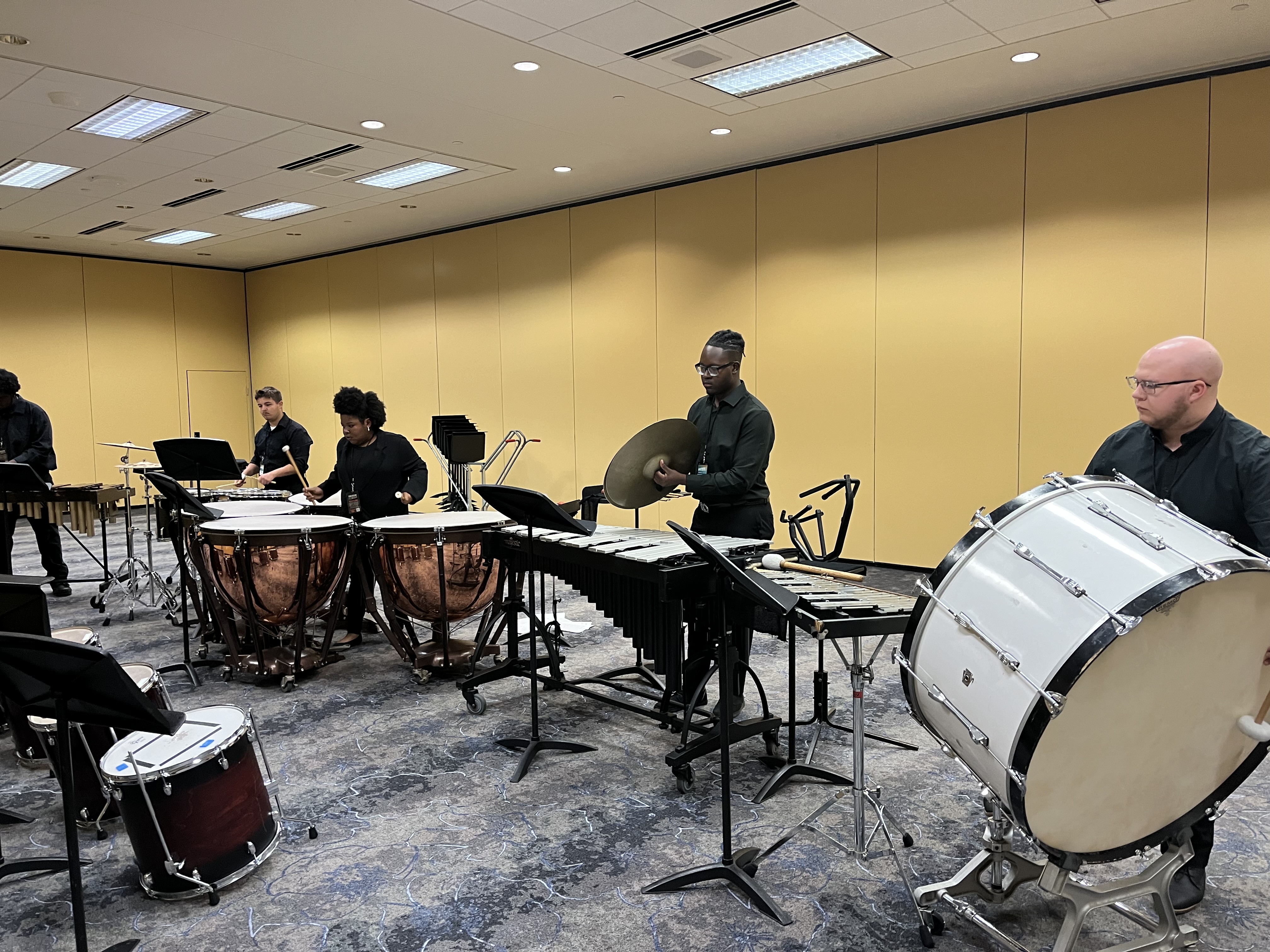 Collegiate percussion ensemble rehearsal at Mississippi State University